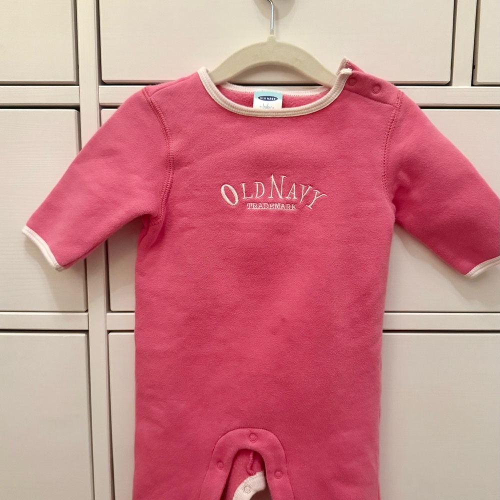 Vintage Old Navy Pink Baby Sweatsuit Bodysuit One Piece